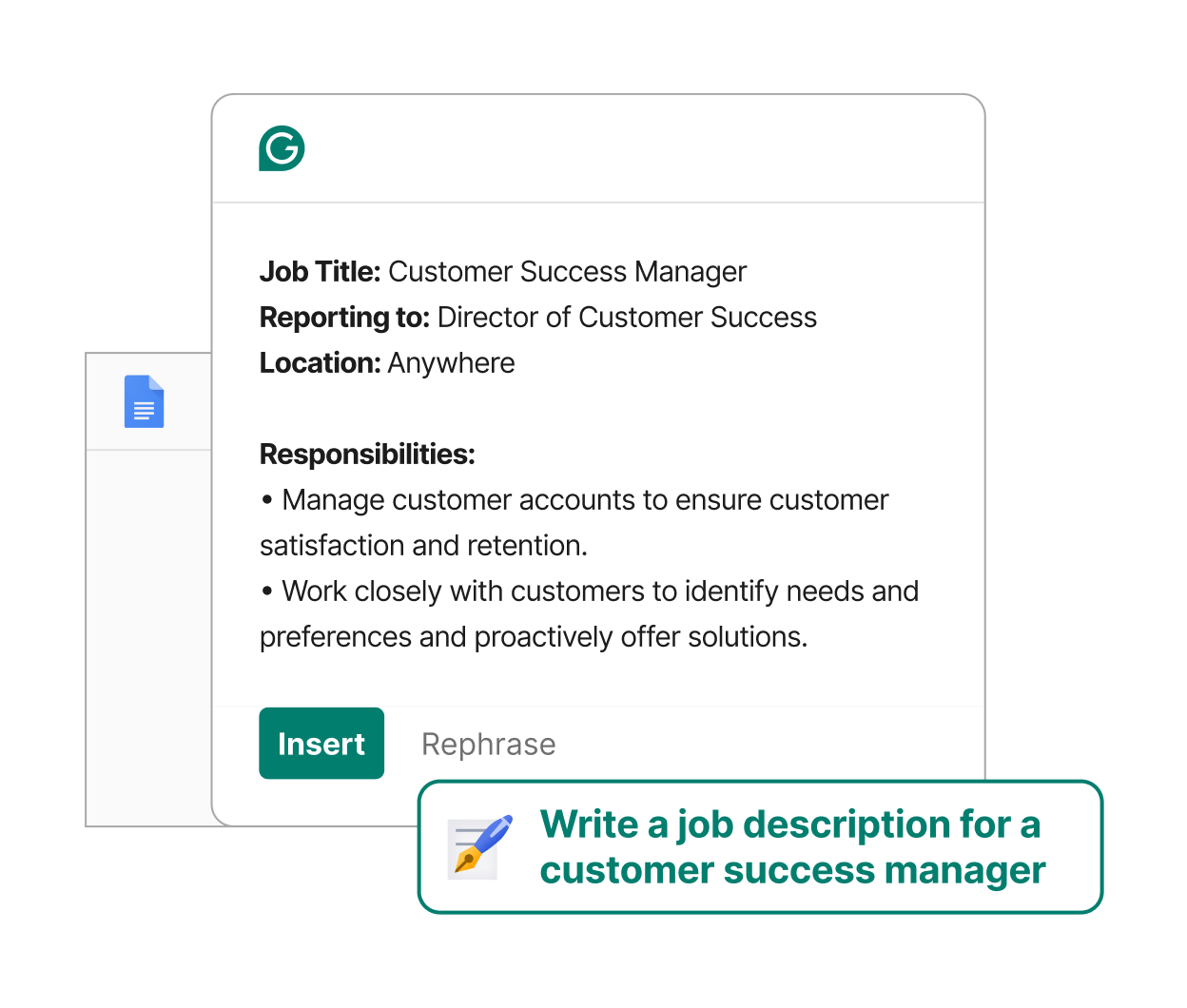 Grammarly providing generative AI content for a job description